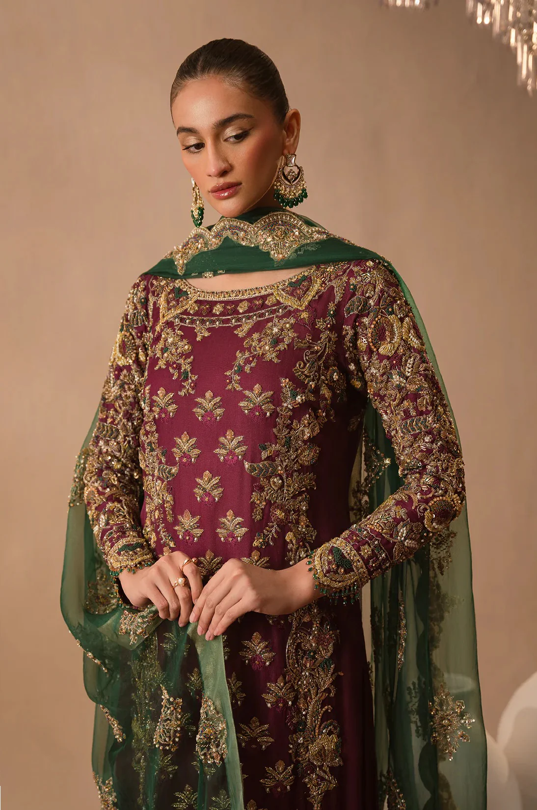 Abeera Usman Raw Silk Handwork Embroidered 3 Pcs Unstitched Burgundy Dusk - Image 4