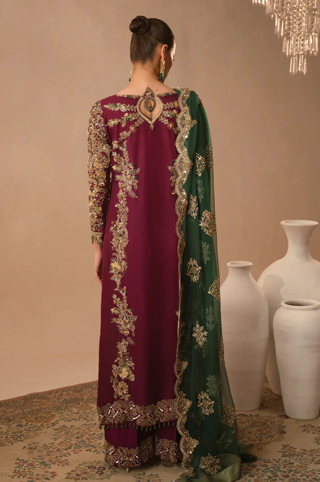 Abeera Usman Raw Silk Handwork Embroidered 3 Pcs Unstitched Burgundy Dusk - Image 5