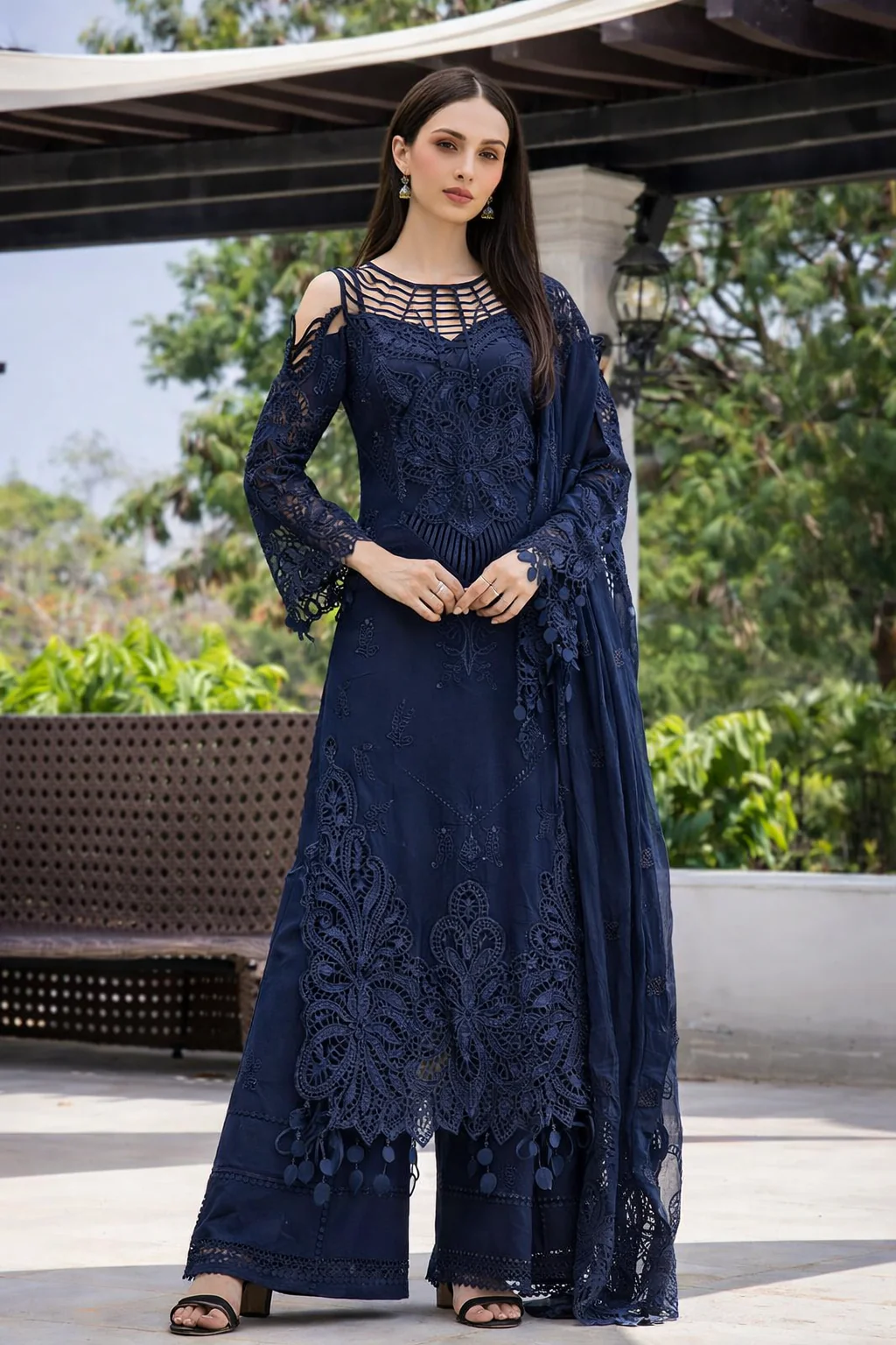 Adan Libas Luxury Lawn Embroidered 3 Pc Unstitched Suit Midnight Royale - Image 5