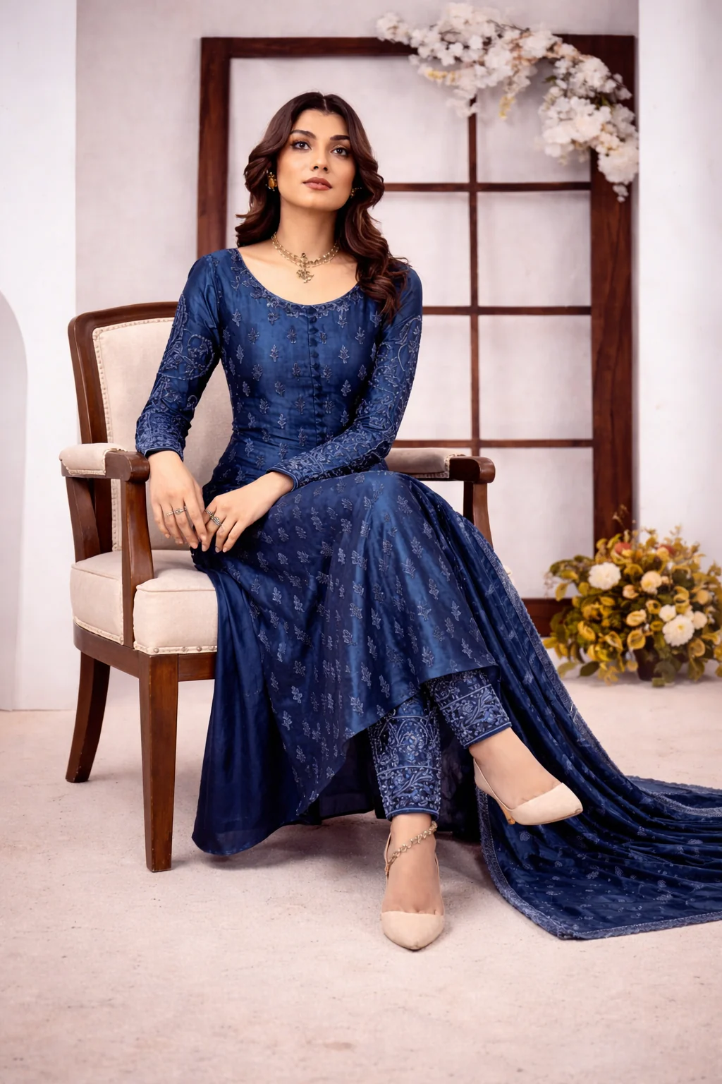Ahmed Sultan Luxury Pure Raw Silk Unstitched 3 Piece Tangerine Teal Blue - Image 2