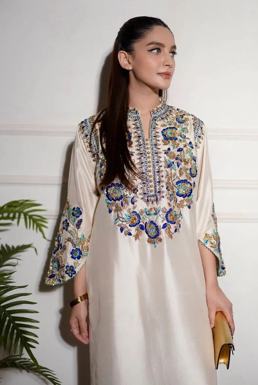Alizay Saad Luxury Raw Silk Embroidered 3 Piece Unstitched - Ivories Festive - Image 3