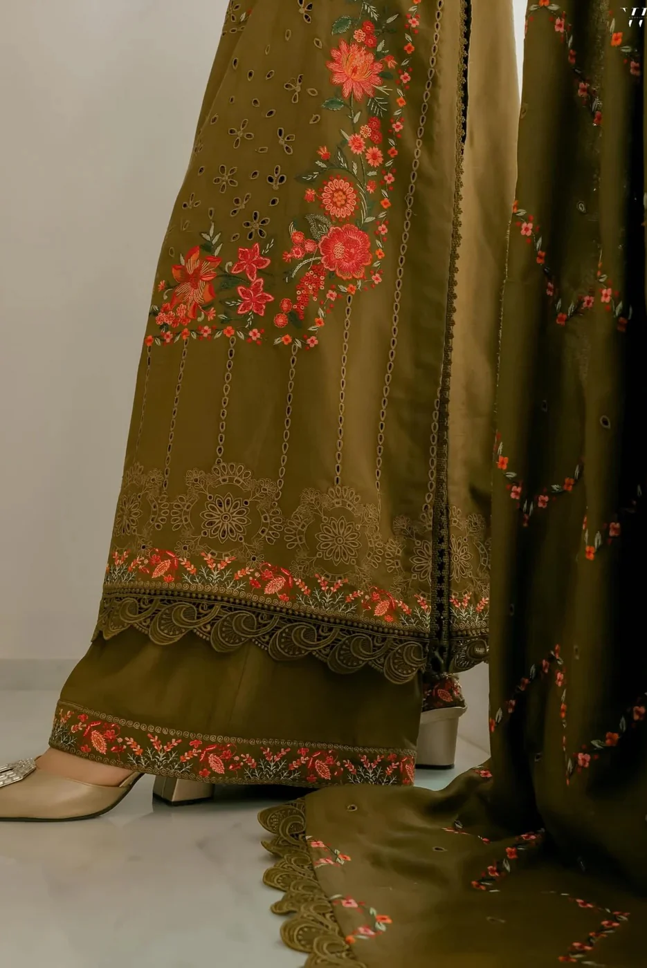 Aneelas - Luxury Lawn Embroidered 3 Piece Unstitched - Mustard - Image 3