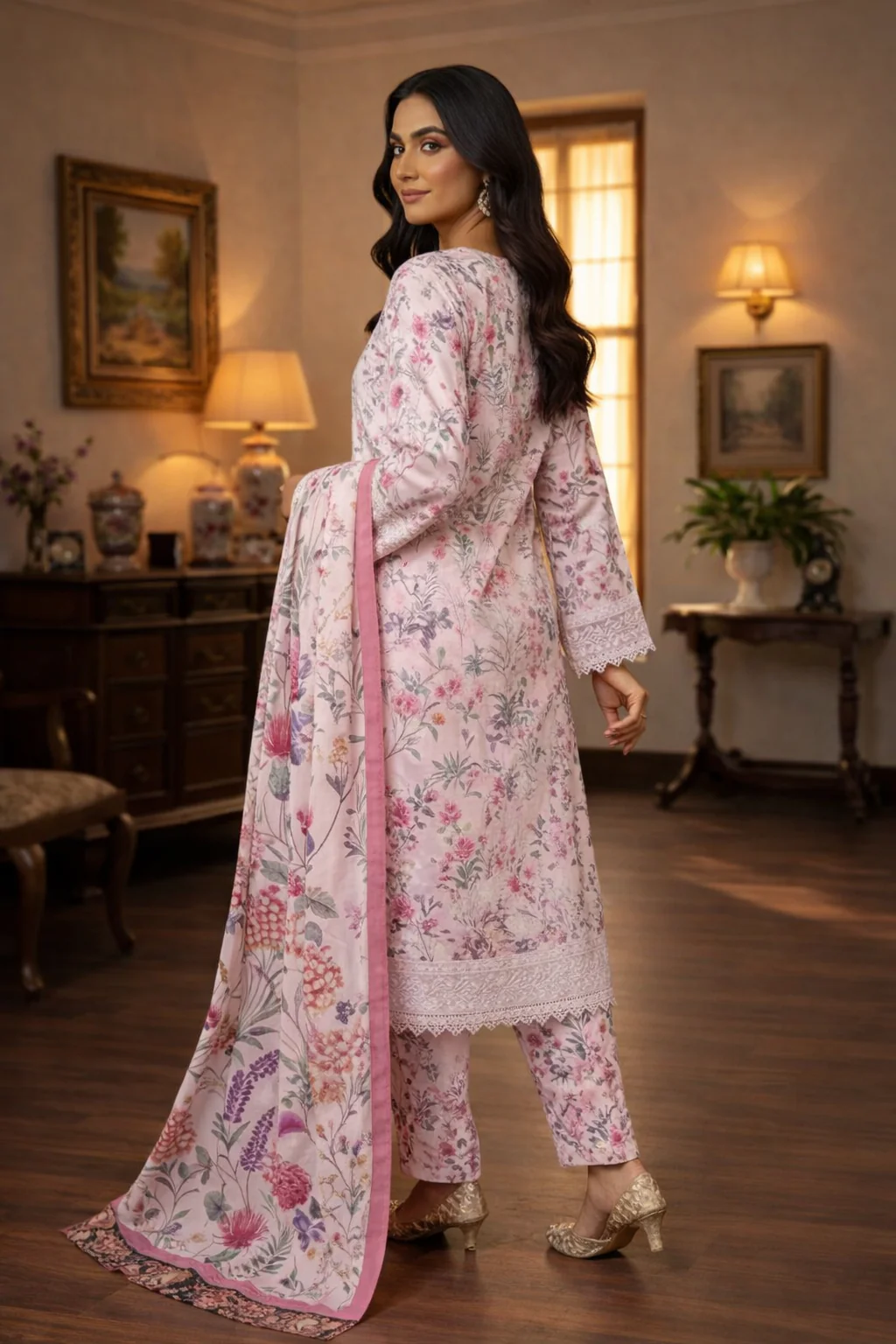 Aneelas Luxury Lawn Printed & Embroidered Unstitched Suit FLORA S-2 - Image 5