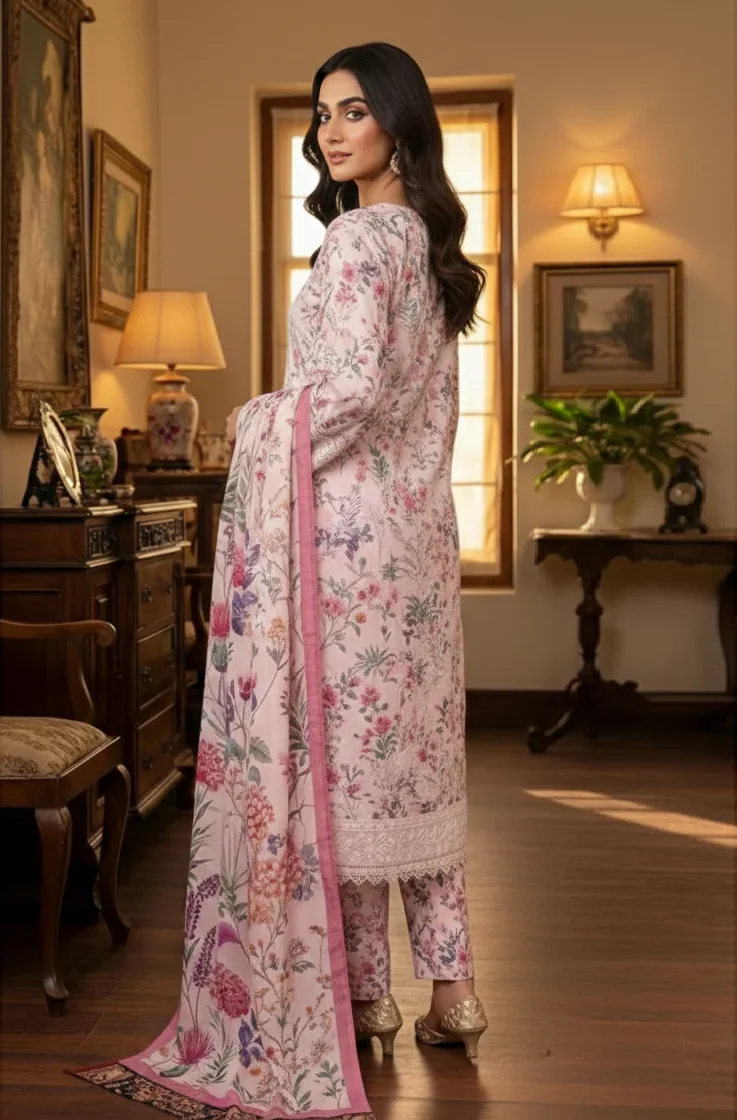 Aneelas Luxury Lawn Printed & Embroidered Unstitched Suit FLORA S-2 - Image 6