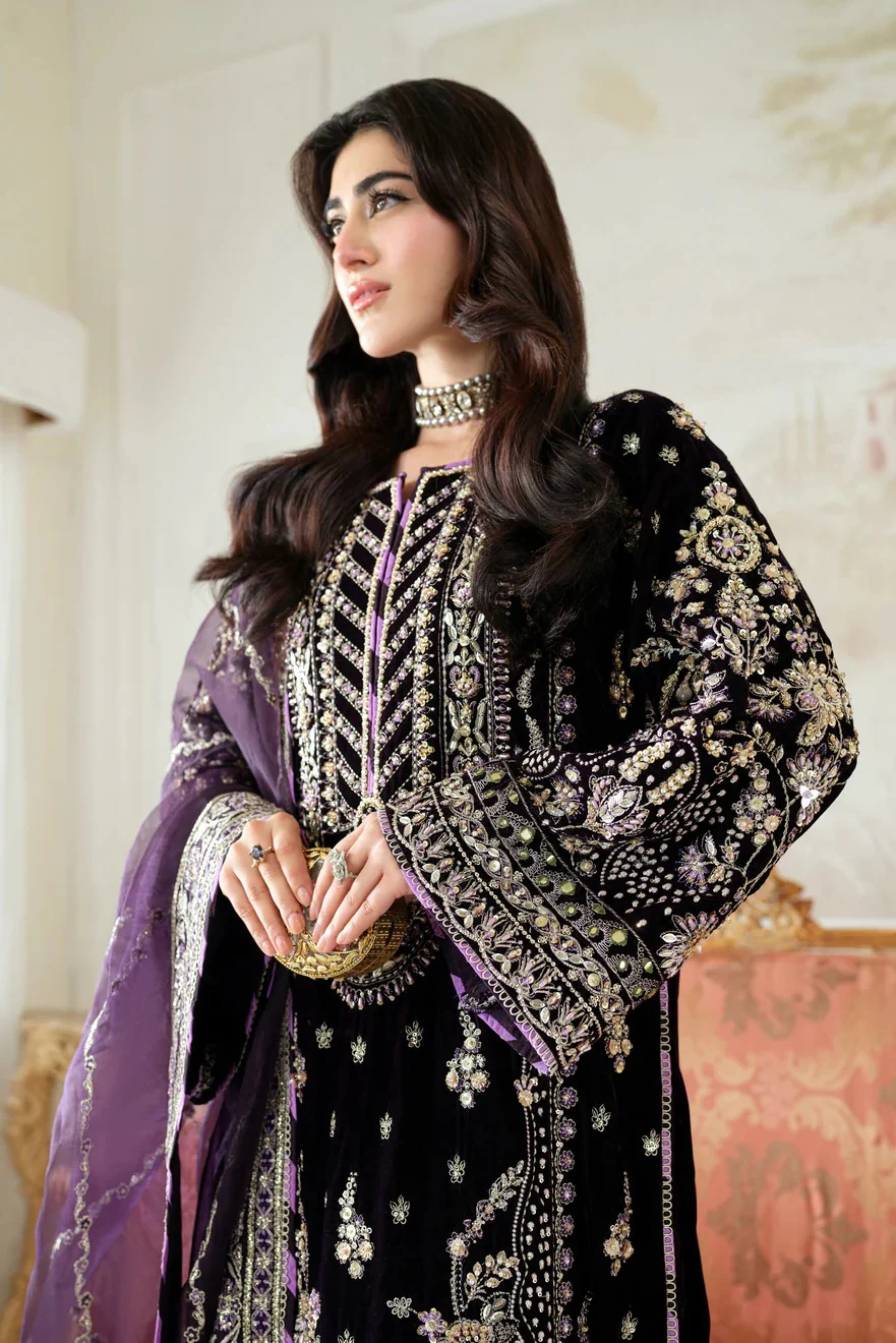 Aneelas Luxury Velvet Embroidered Unstitched 3 Piece - VT-01 - Image 3
