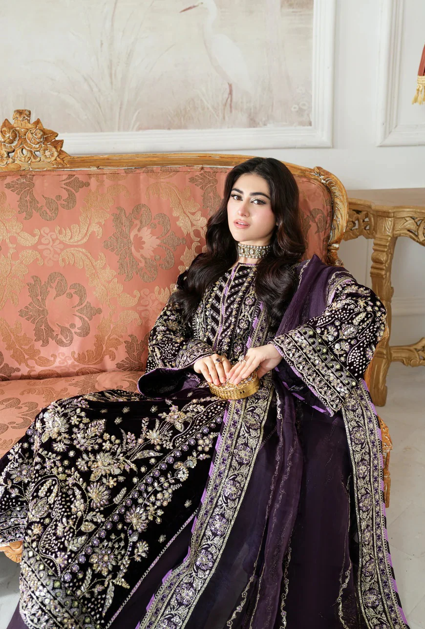 Aneelas Luxury Velvet Embroidered Unstitched 3 Piece - VT-01 - Image 5