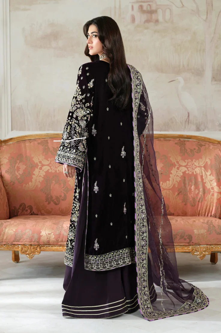 Aneelas Luxury Velvet Embroidered Unstitched 3 Piece - VT-01 - Image 6