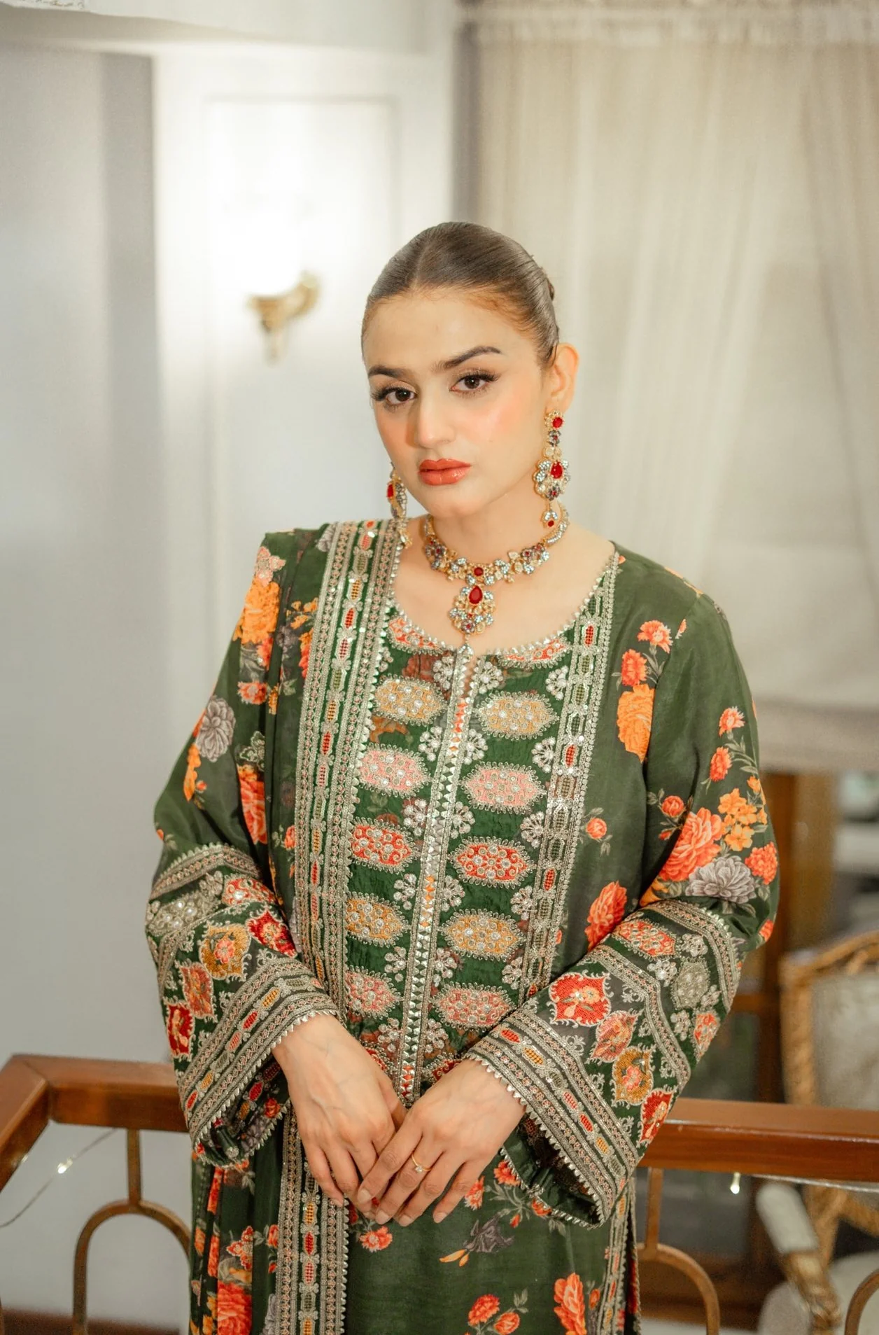 Aneelas Silk Dress Embroidered 3 Piece Unstitched LUX-15 (Green) - Image 3