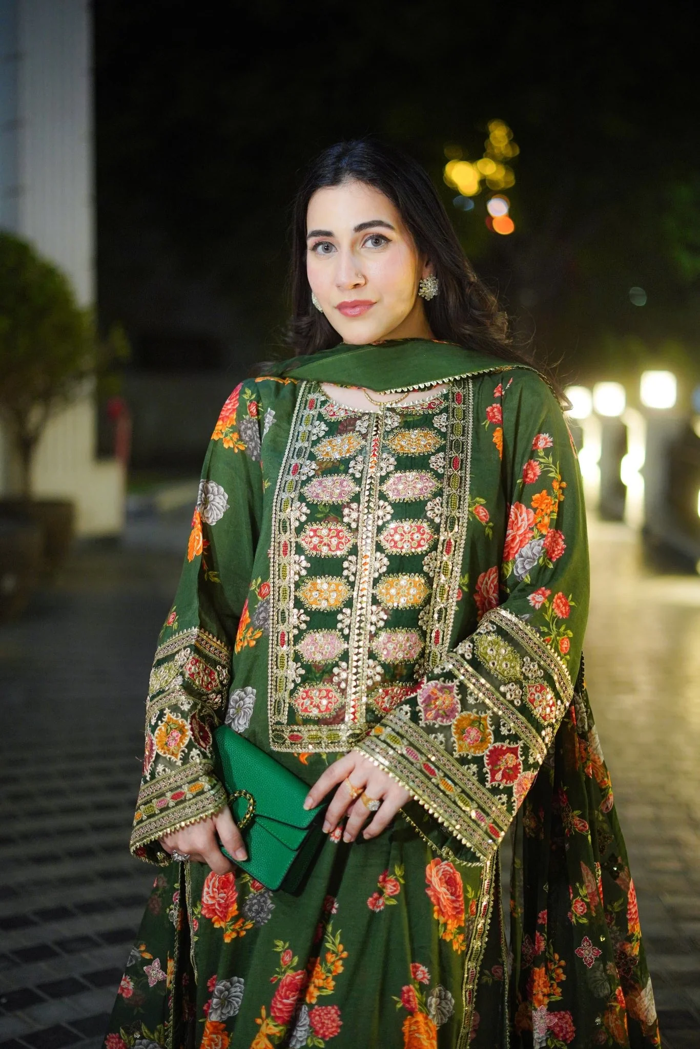 Aneelas Silk Dress Embroidered 3 Piece Unstitched LUX-15 (Green) - Image 4