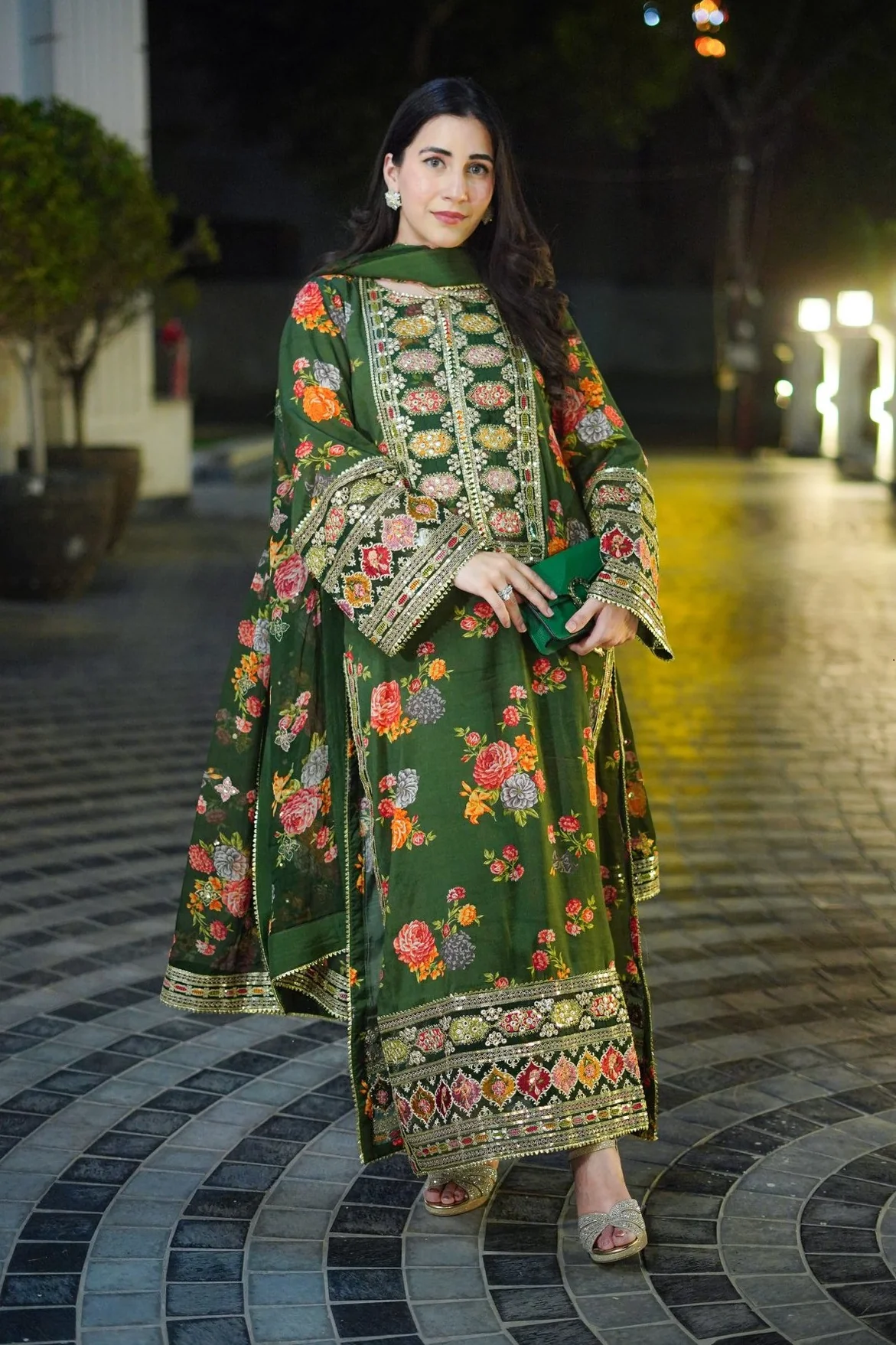 Aneelas Silk Dress Embroidered 3 Piece Unstitched LUX-15 (Green) - Image 7