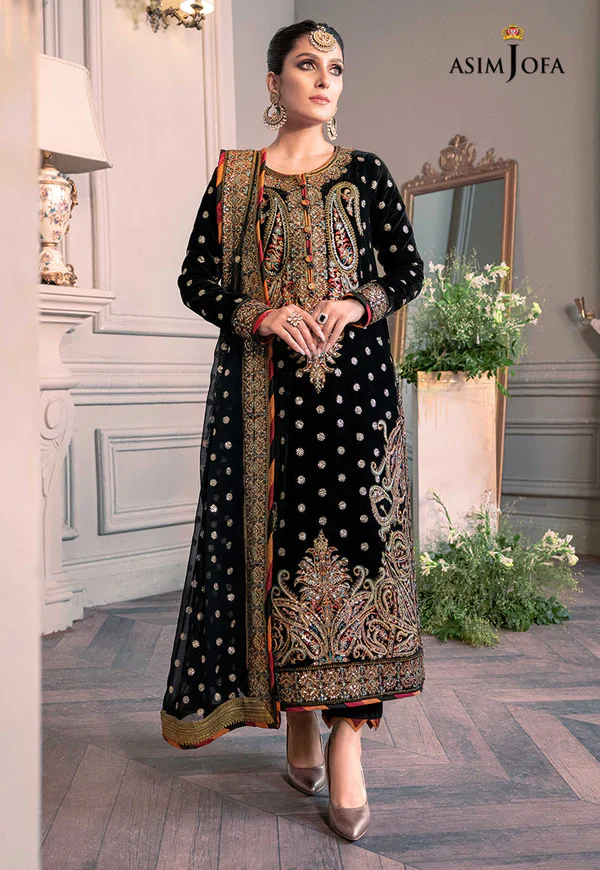 Asim Jofa - The Ayeza Edit Makhmal Royal Velvet Collection Unstitched 3 Pc - AJAM-02 - Image 9
