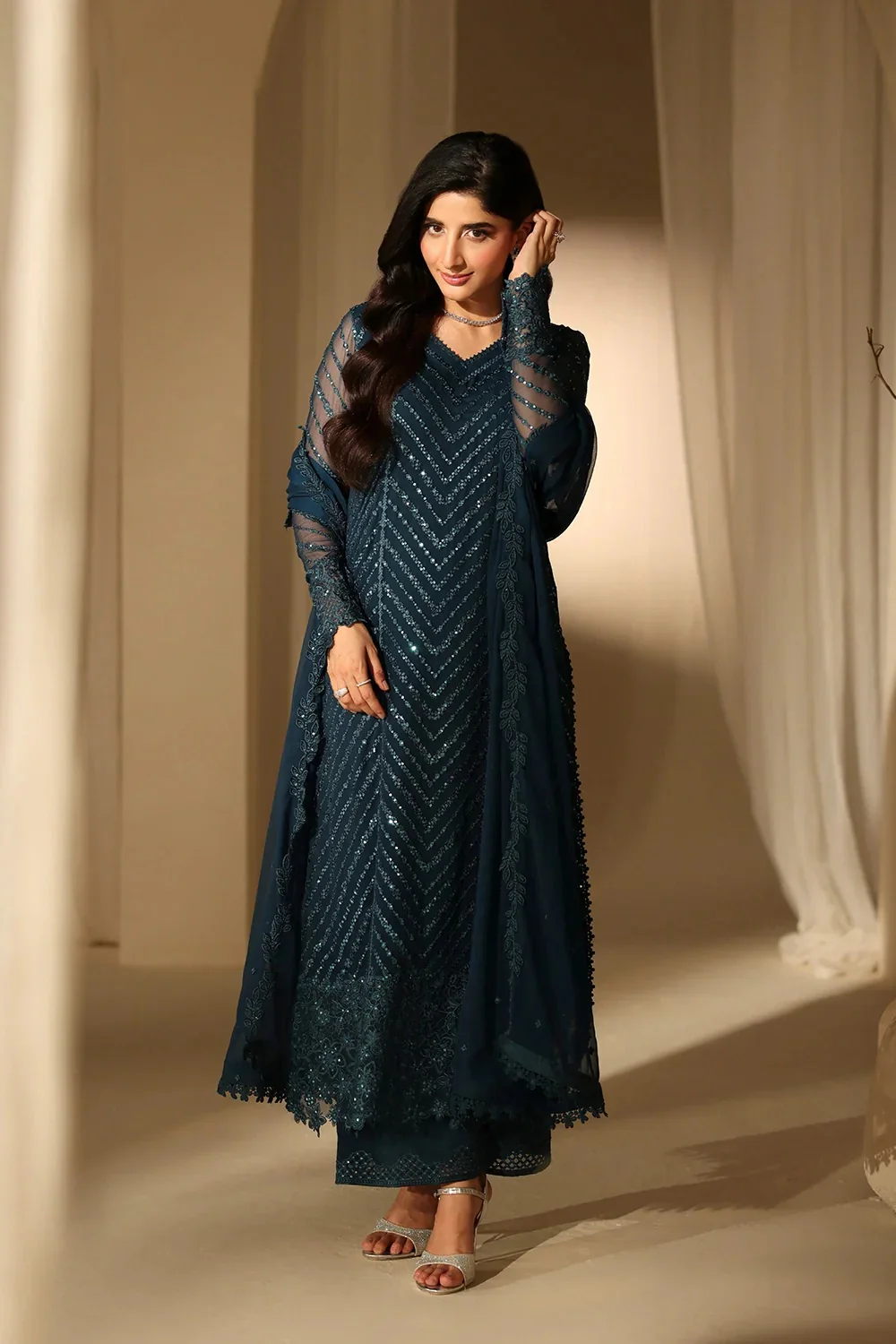 Azure - Euphoria - Luxury Chiffon Embroidered 3 Piece Unstitched - Image 3