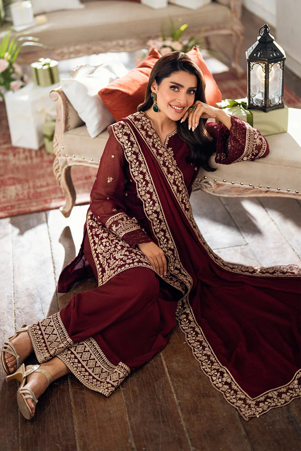 Azure Luxury Chiffon Embroidered 3 Piece Unstitched - Berry Dusk - Image 6