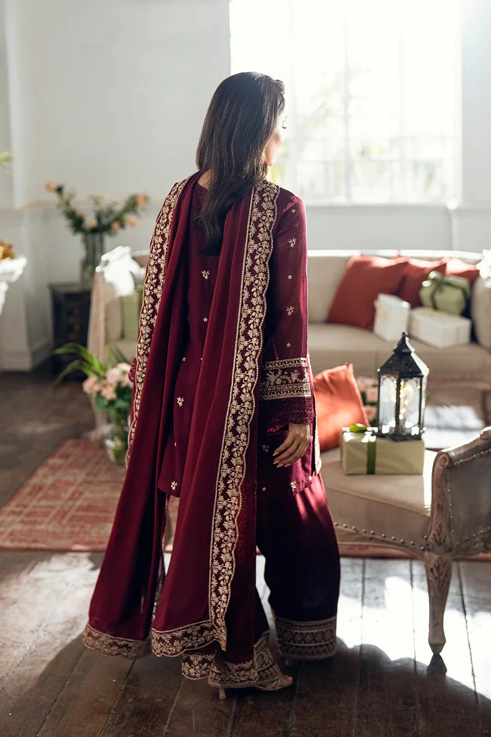 Azure Luxury Chiffon Embroidered 3 Piece Unstitched - Berry Dusk - Image 8