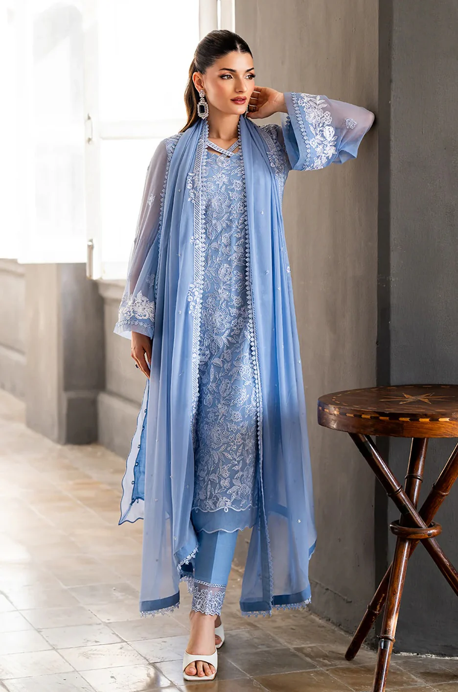 Azure - Luxury Chiffon Embroidered 3 Piece Unstitched - Twilight Ash - Image 2