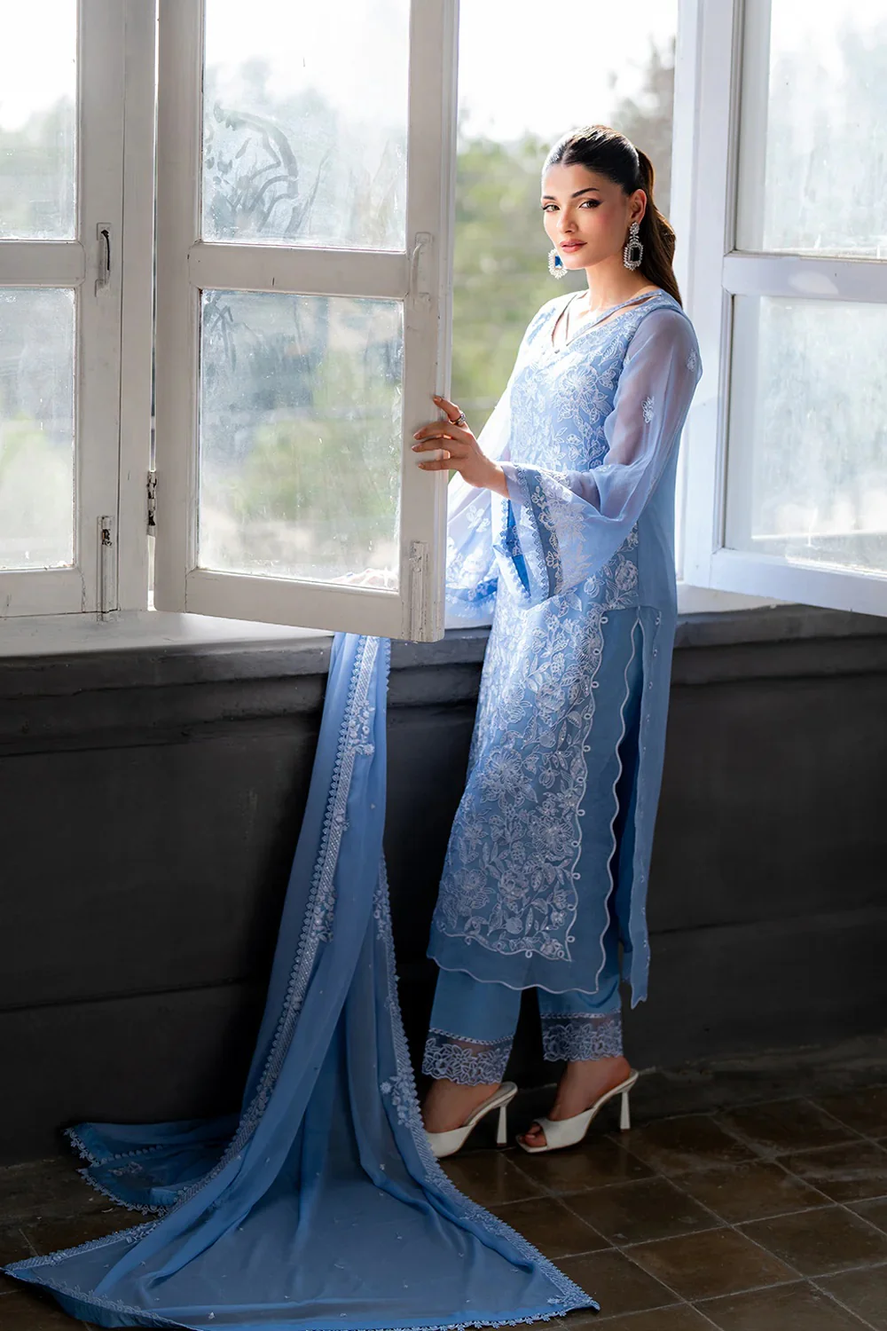 Azure - Luxury Chiffon Embroidered 3 Piece Unstitched - Twilight Ash - Image 4
