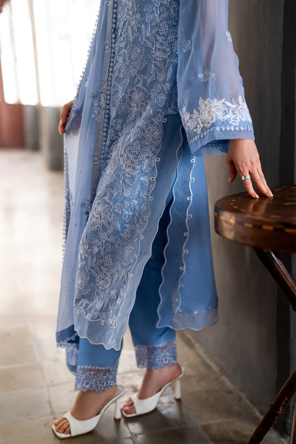 Azure - Luxury Chiffon Embroidered 3 Piece Unstitched - Twilight Ash - Image 5