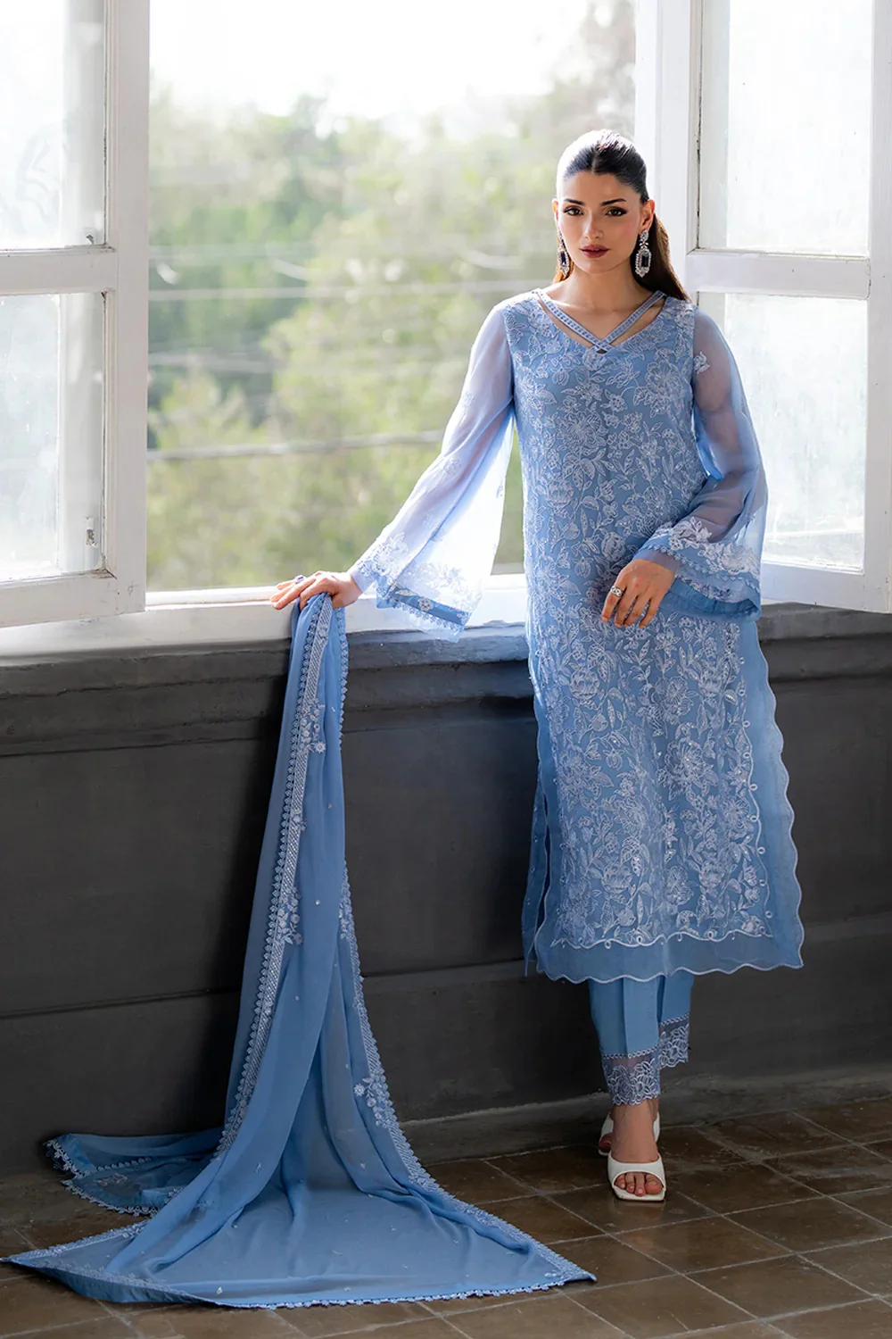 Azure - Luxury Chiffon Embroidered 3 Piece Unstitched - Twilight Ash - Image 6