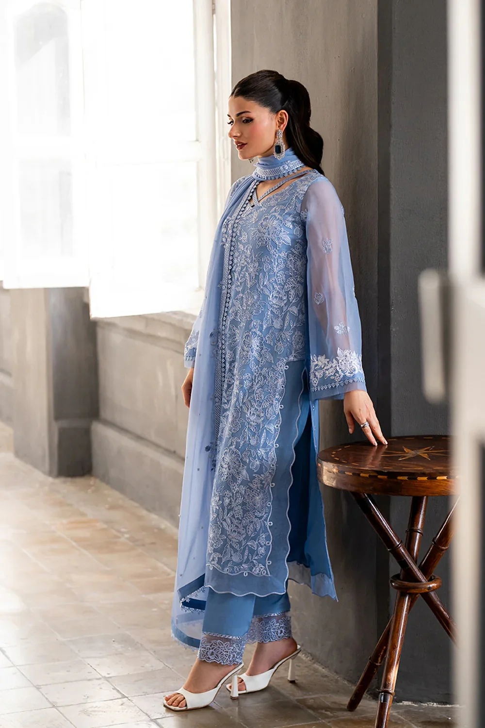 Azure - Luxury Chiffon Embroidered 3 Piece Unstitched - Twilight Ash - Image 7