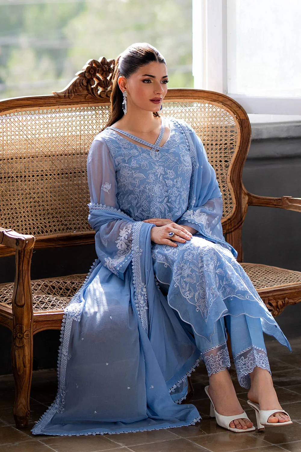 Azure - Luxury Chiffon Embroidered 3 Piece Unstitched - Twilight Ash - Image 8