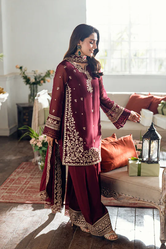 Azure Luxury Chiffon Embroidered Collection Unstitched Berry Dusk - Image 5