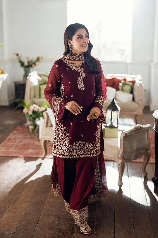 Azure Luxury Chiffon Embroidered Collection Unstitched Berry Dusk - Image 6