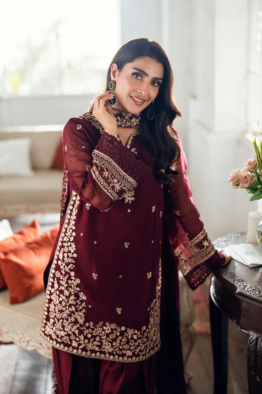 Azure Luxury Chiffon Embroidered Collection Unstitched Berry Dusk - Image 7