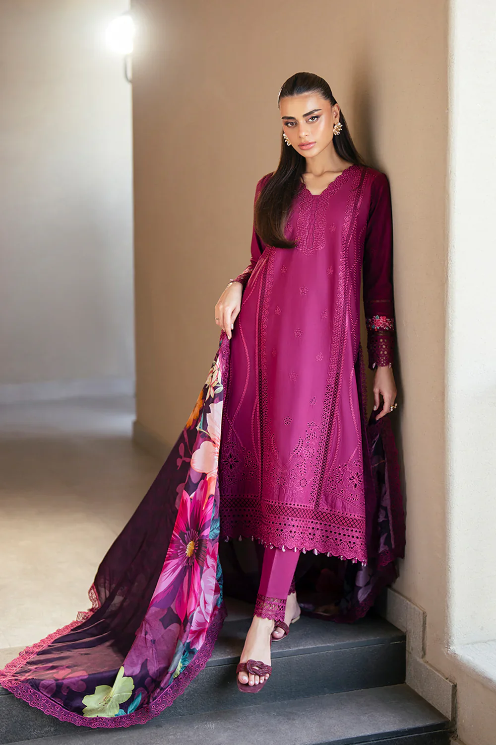 Azure Luxury Embroidered Lawn 3 Piece Unstitched Suit WINE MIRAGE - Image 10