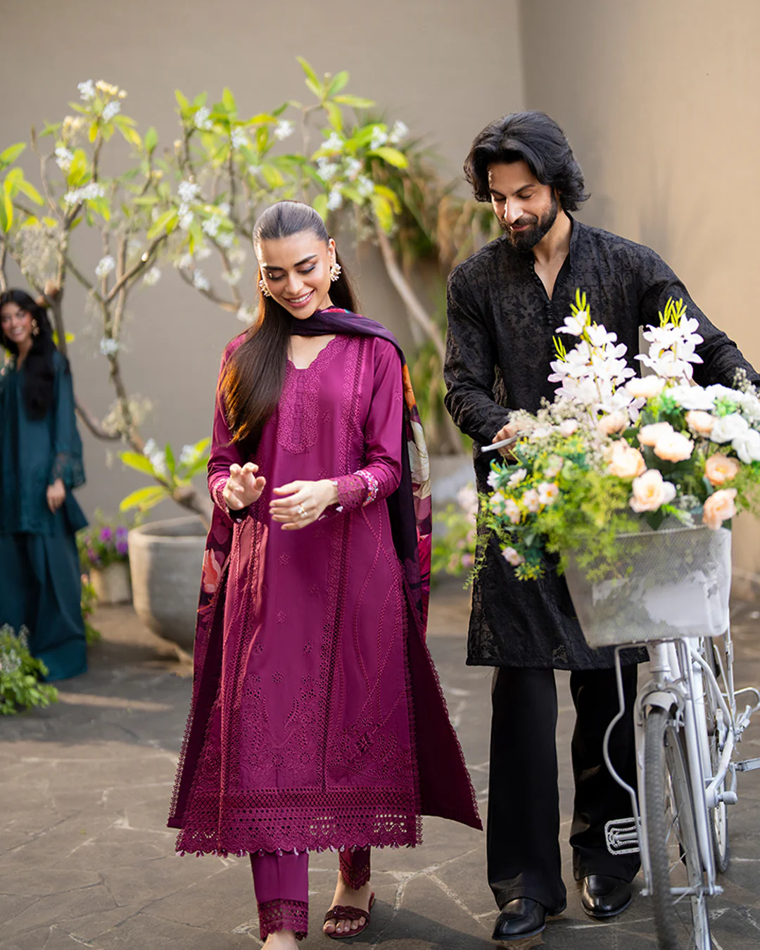 Azure Luxury Embroidered Lawn 3 Piece Unstitched Suit WINE MIRAGE - Image 3