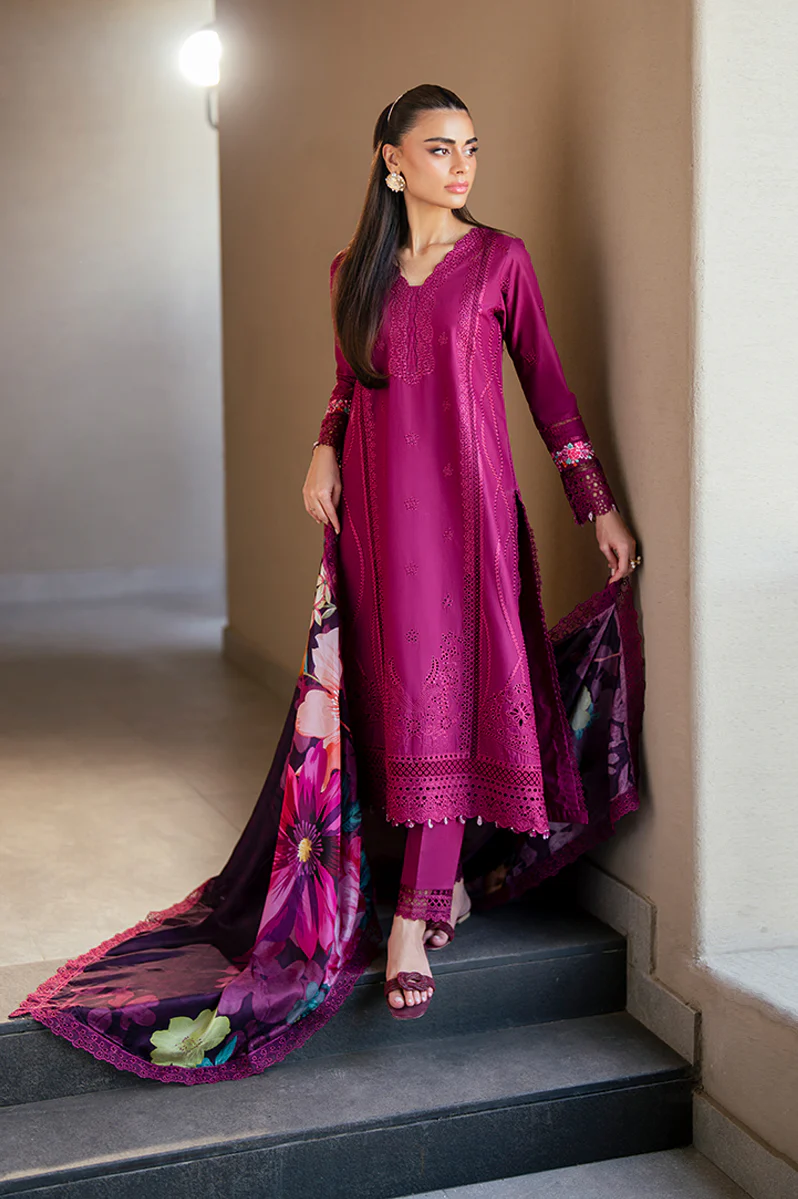 Azure Luxury Embroidered Lawn 3 Piece Unstitched Suit WINE MIRAGE - Image 4
