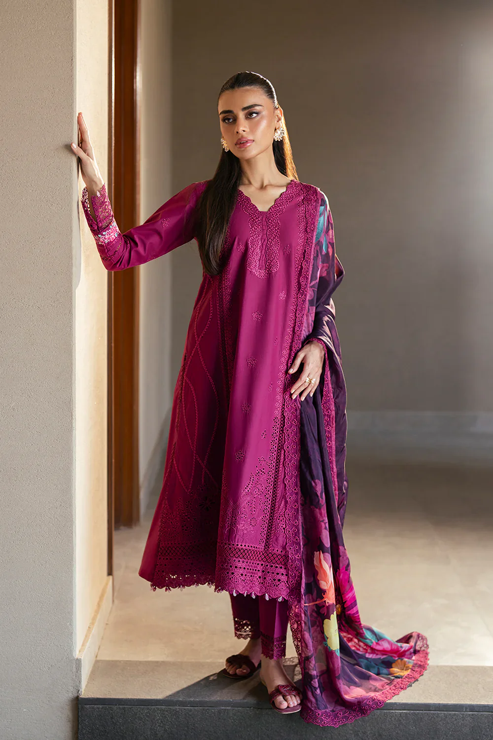 Azure Luxury Embroidered Lawn 3 Piece Unstitched Suit WINE MIRAGE - Image 5