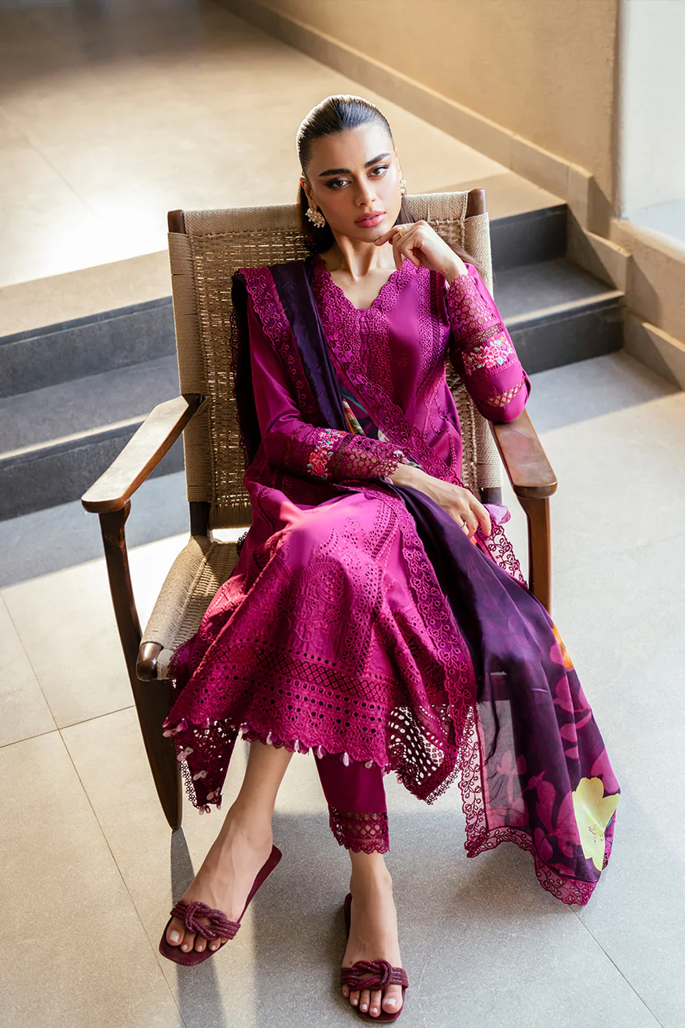 Azure Luxury Embroidered Lawn 3 Piece Unstitched Suit WINE MIRAGE - Image 6