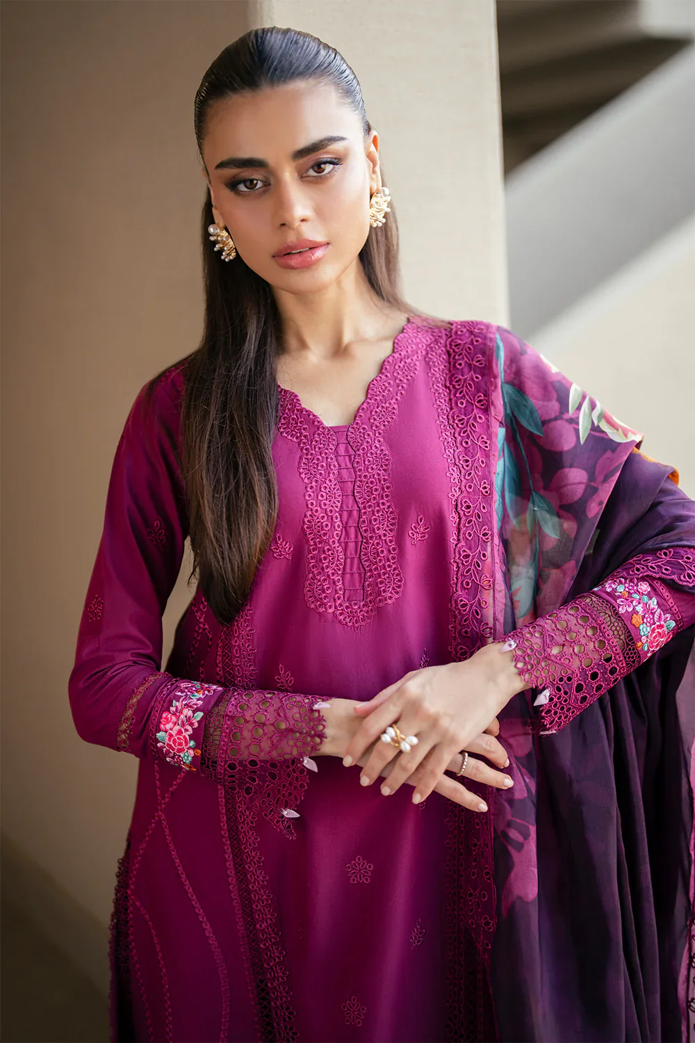 Azure Luxury Embroidered Lawn 3 Piece Unstitched Suit WINE MIRAGE - Image 7