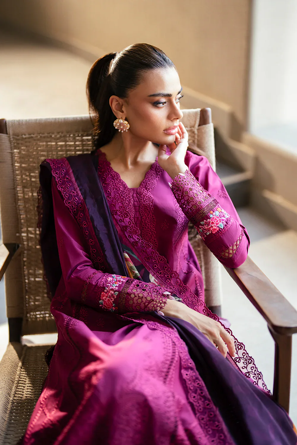 Azure Luxury Embroidered Lawn 3 Piece Unstitched Suit WINE MIRAGE - Image 8