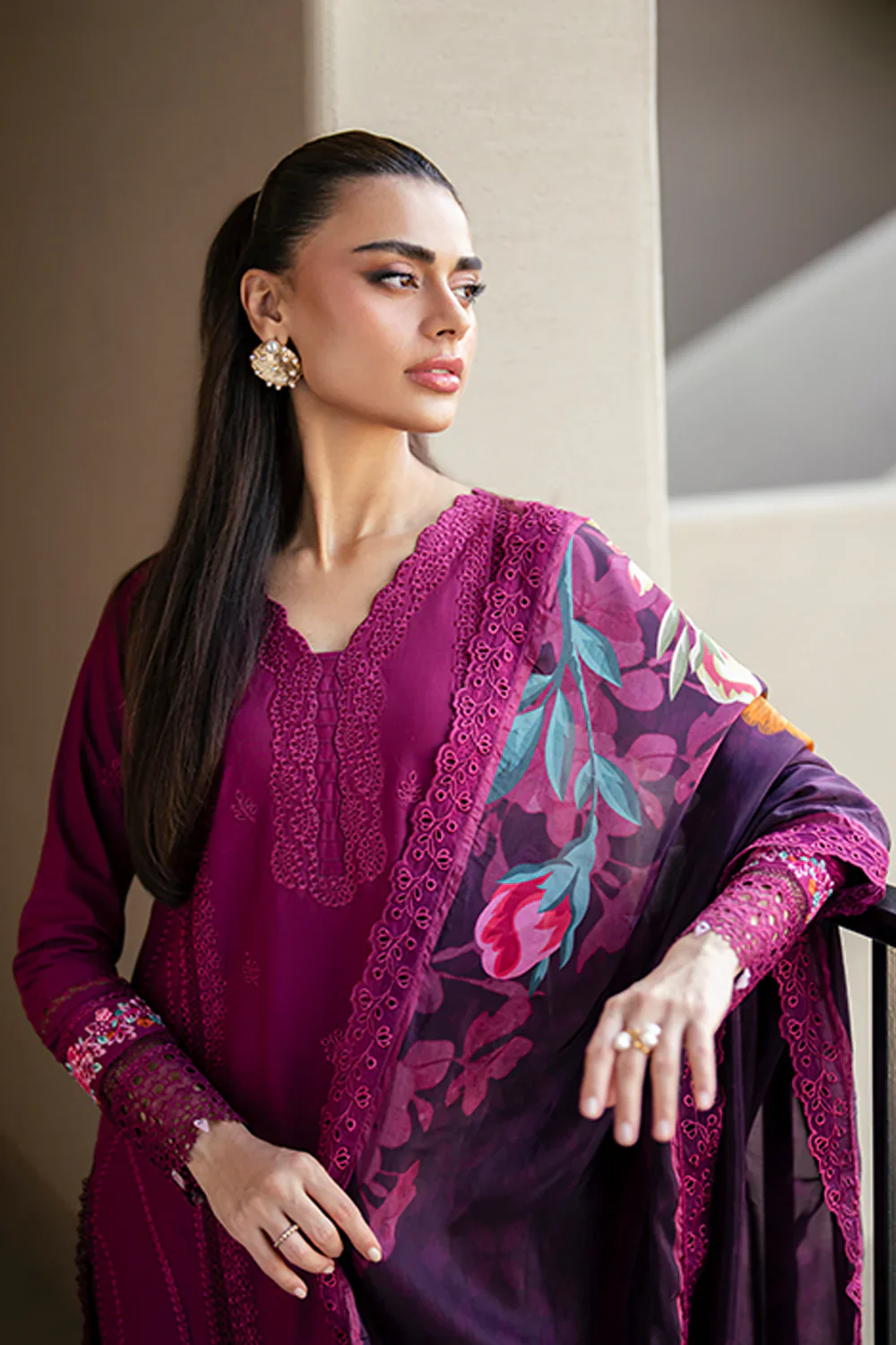 Azure Luxury Embroidered Lawn 3 Piece Unstitched Suit WINE MIRAGE - Image 9