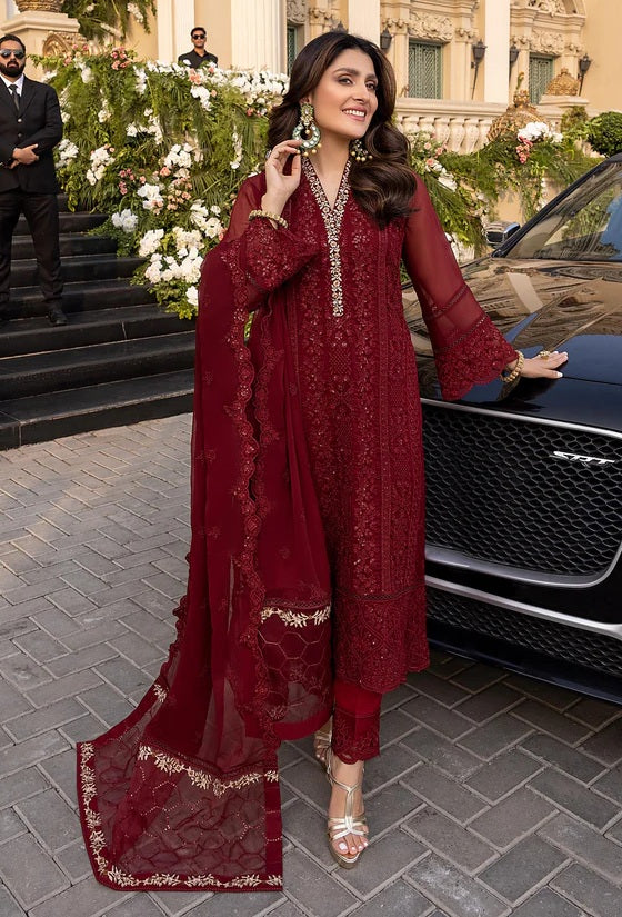 Azure Vibrant Ruby - Luxury Chiffon Embroidered 3 Piece Unstitched - Image 2