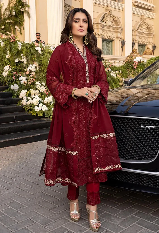 Azure Vibrant Ruby - Luxury Chiffon Embroidered 3 Piece Unstitched - Image 3
