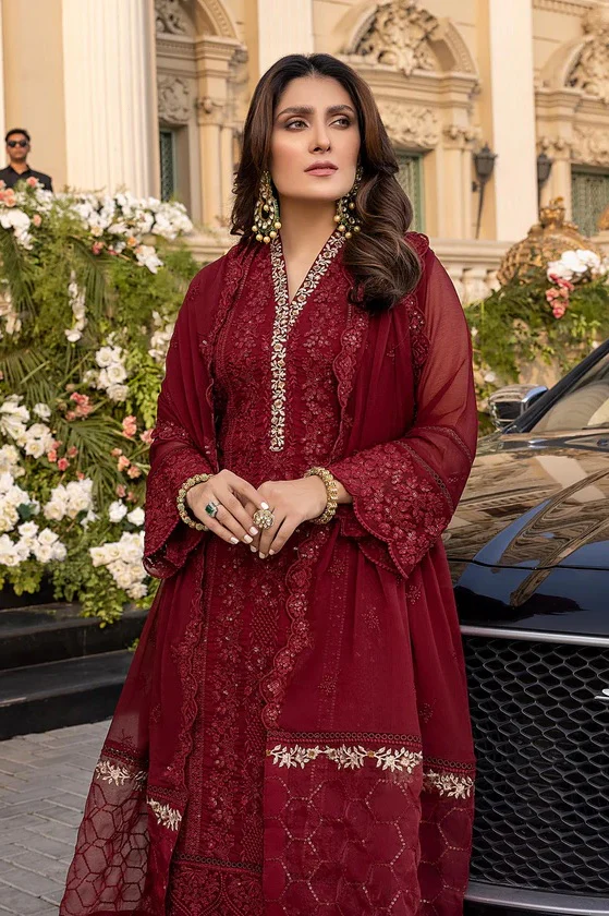 Azure Vibrant Ruby - Luxury Chiffon Embroidered 3 Piece Unstitched - Image 4