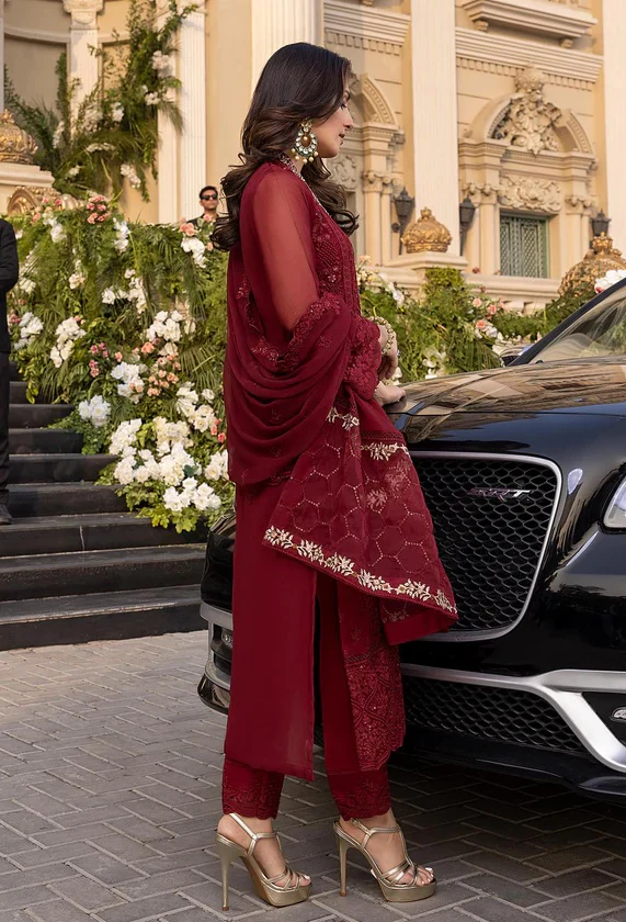 Azure Vibrant Ruby - Luxury Chiffon Embroidered 3 Piece Unstitched - Image 5
