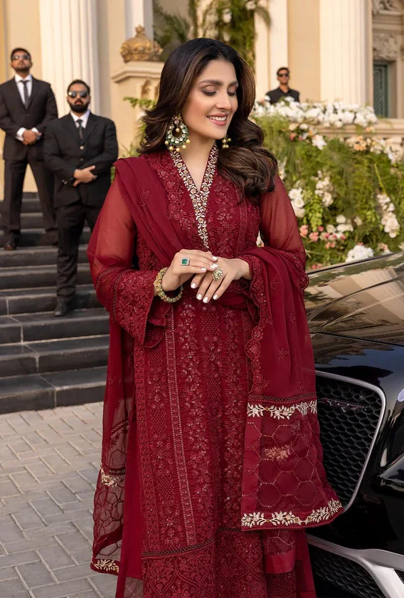 Azure Vibrant Ruby - Luxury Chiffon Embroidered 3 Piece Unstitched - Image 6