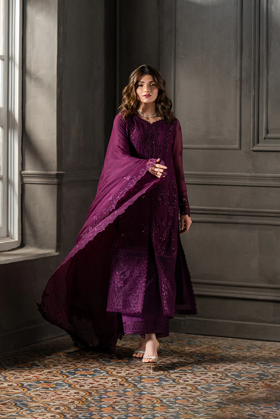 Azure Wedding Festive Luxury Chiffon Embroidered Collection Rose Noir - Image 3