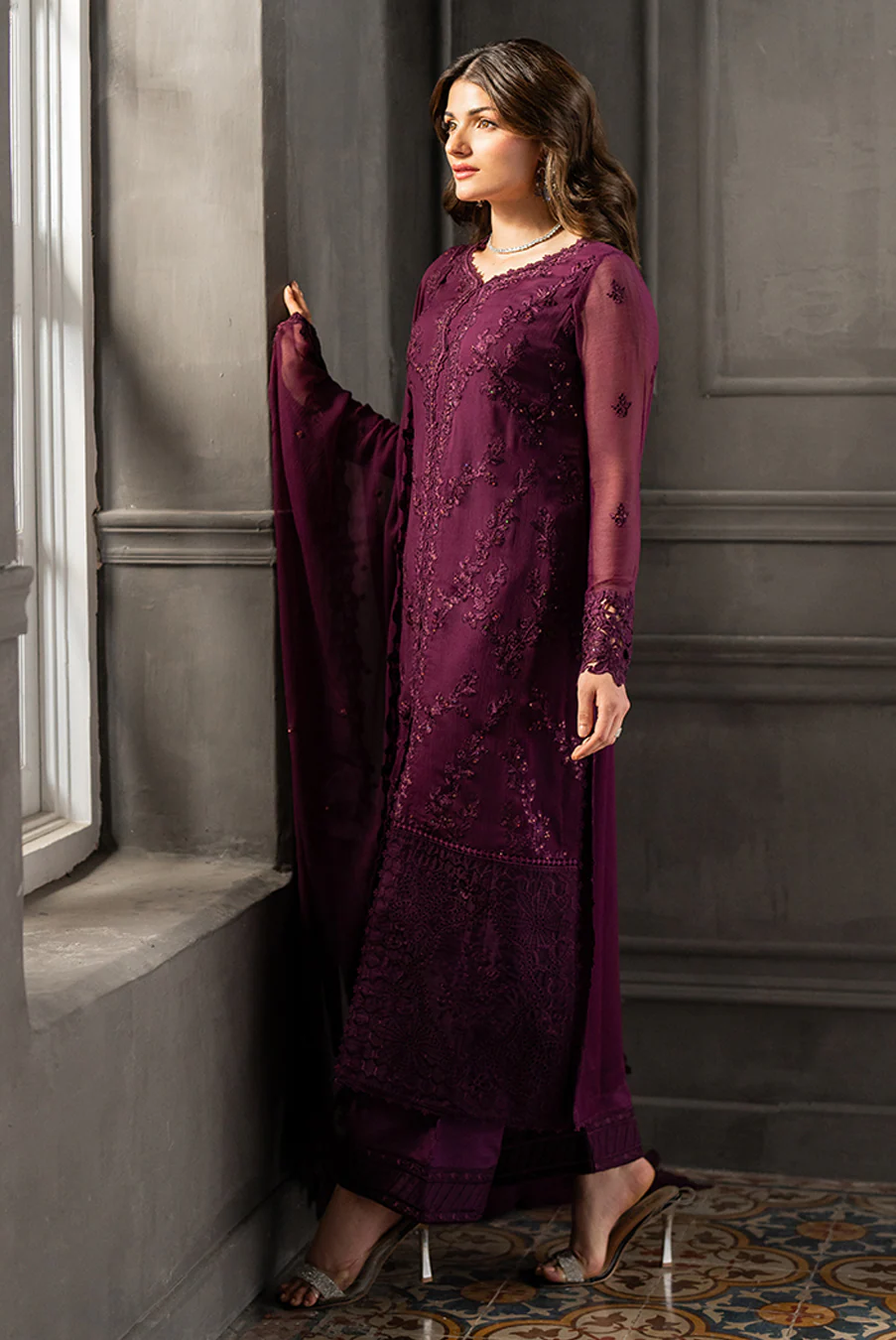 Azure Wedding Festive Luxury Chiffon Embroidered Collection Rose Noir - Image 5