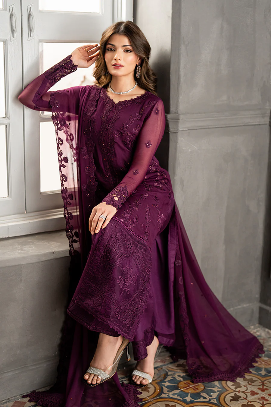Azure Wedding Festive Luxury Chiffon Embroidered Collection Rose Noir - Image 6