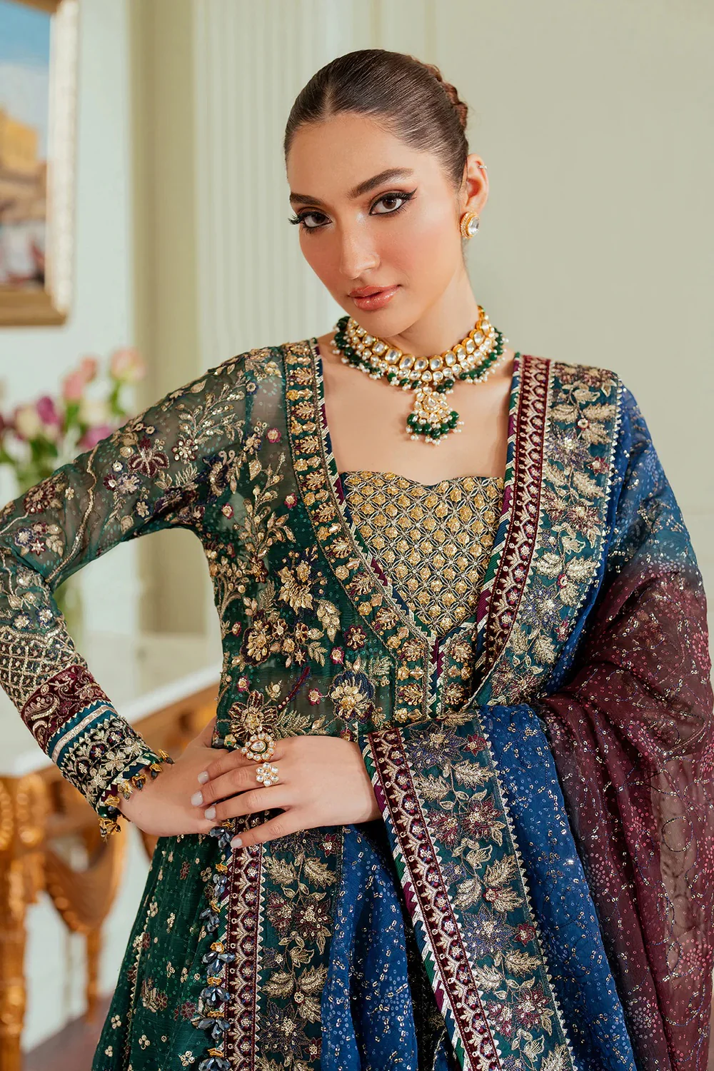 Baroque Luxury Chiffon Embroidered 3 Piece Unstitched CH13-03 - Image 10