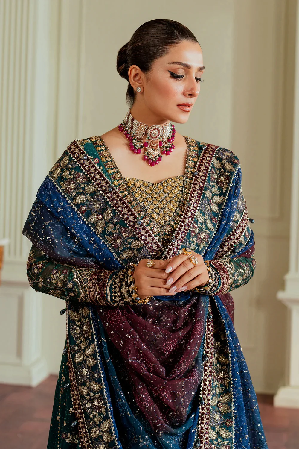 Baroque Luxury Chiffon Embroidered 3 Piece Unstitched CH13-03 - Image 17