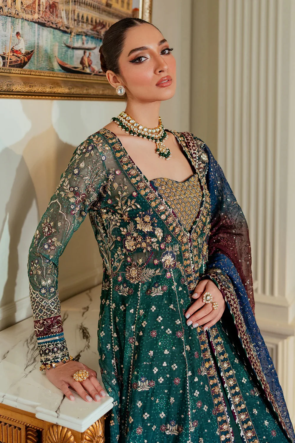 Baroque Luxury Chiffon Embroidered 3 Piece Unstitched CH13-03 - Image 19