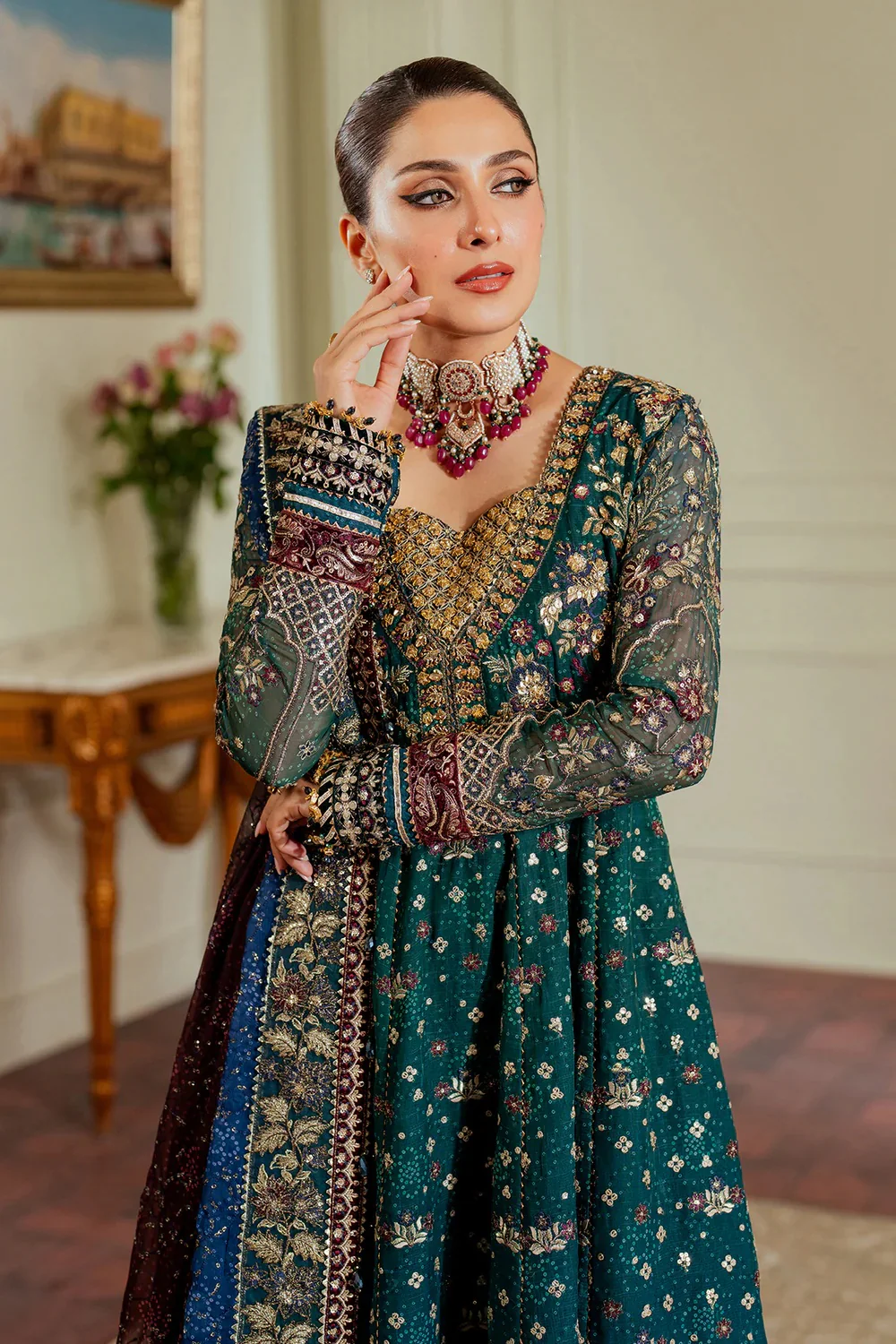 Baroque Luxury Chiffon Embroidered 3 Piece Unstitched CH13-03 - Image 8