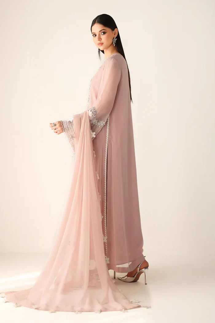 Baroque Luxury Chiffon Embroidered Unstitched Suit PR-1154 Powder Pink - Image 2
