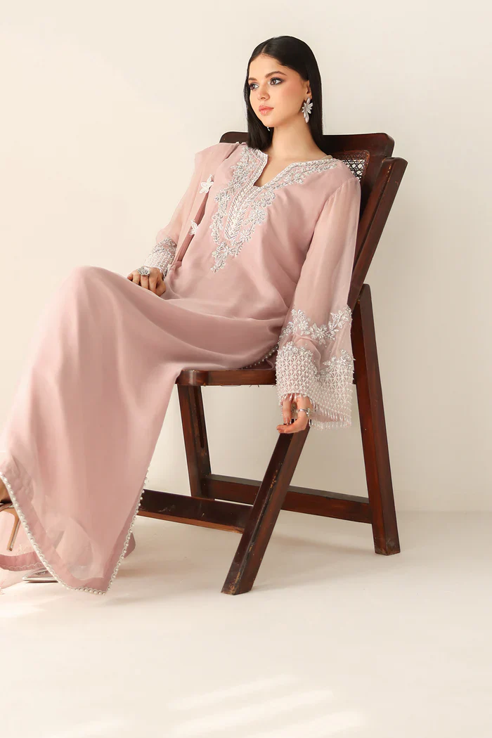 Baroque Luxury Chiffon Embroidered Unstitched Suit PR-1154 Powder Pink - Image 3