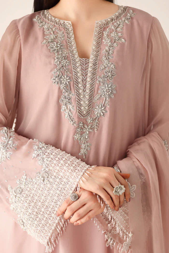 Baroque Luxury Chiffon Embroidered Unstitched Suit PR-1154 Powder Pink - Image 6